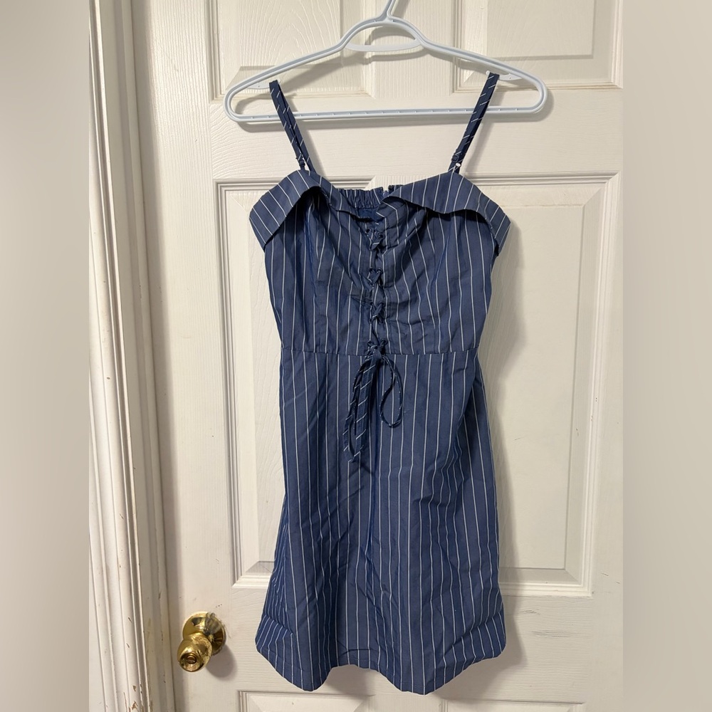 Dynamite Navy Pinstripe Lace-Up Mini Dress